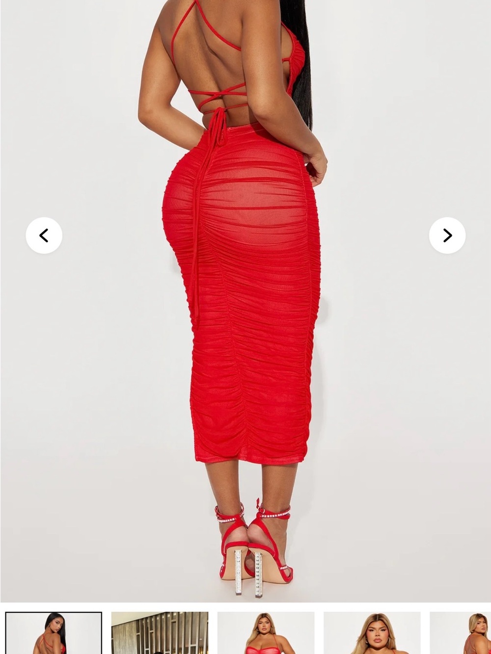 Fashion Nova Red Ruched High-Waist Midi Skirt